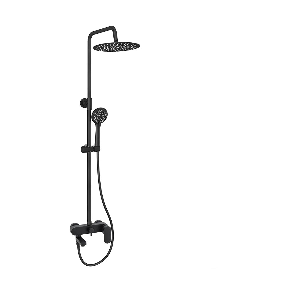 Barra de ducha y bañera monomando redonda negro mate altura ajustable de 90 a 150 cm Jabalón Valaz Valaz