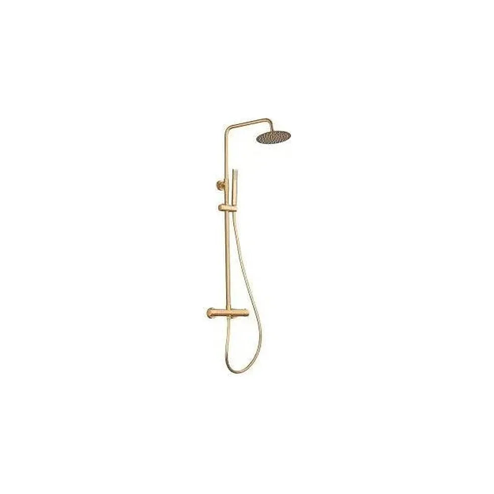 Columna de ducha termostática ajustable con rociador y alcachofa de mano en oro mate cepillado Ebro de Valaz Valaz