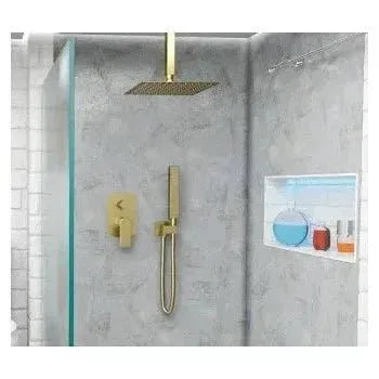 Vista principal de Conjunto de ducha empotrada a techo en acero inoxidable, latón y PVC oro mate Esla de Valaz