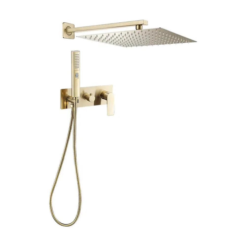 Conjunto de ducha monomando empotrado a pared cuadrado en dorado cepillado Miño de Valaz Valaz