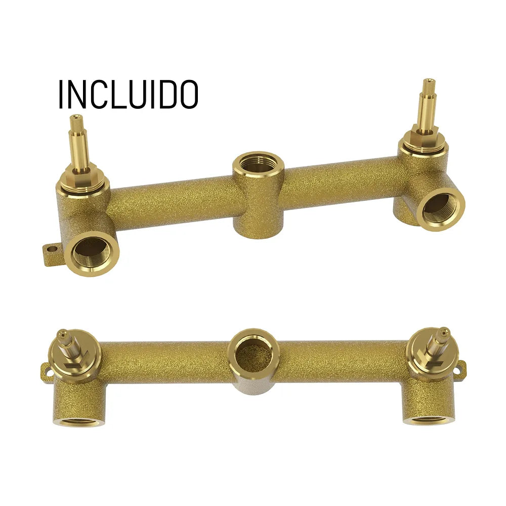 Detalle de acabado y materiales de Ducha empotrada bimando redonda de 1 salida con rociador de 20 cm en oro mate y PVD...