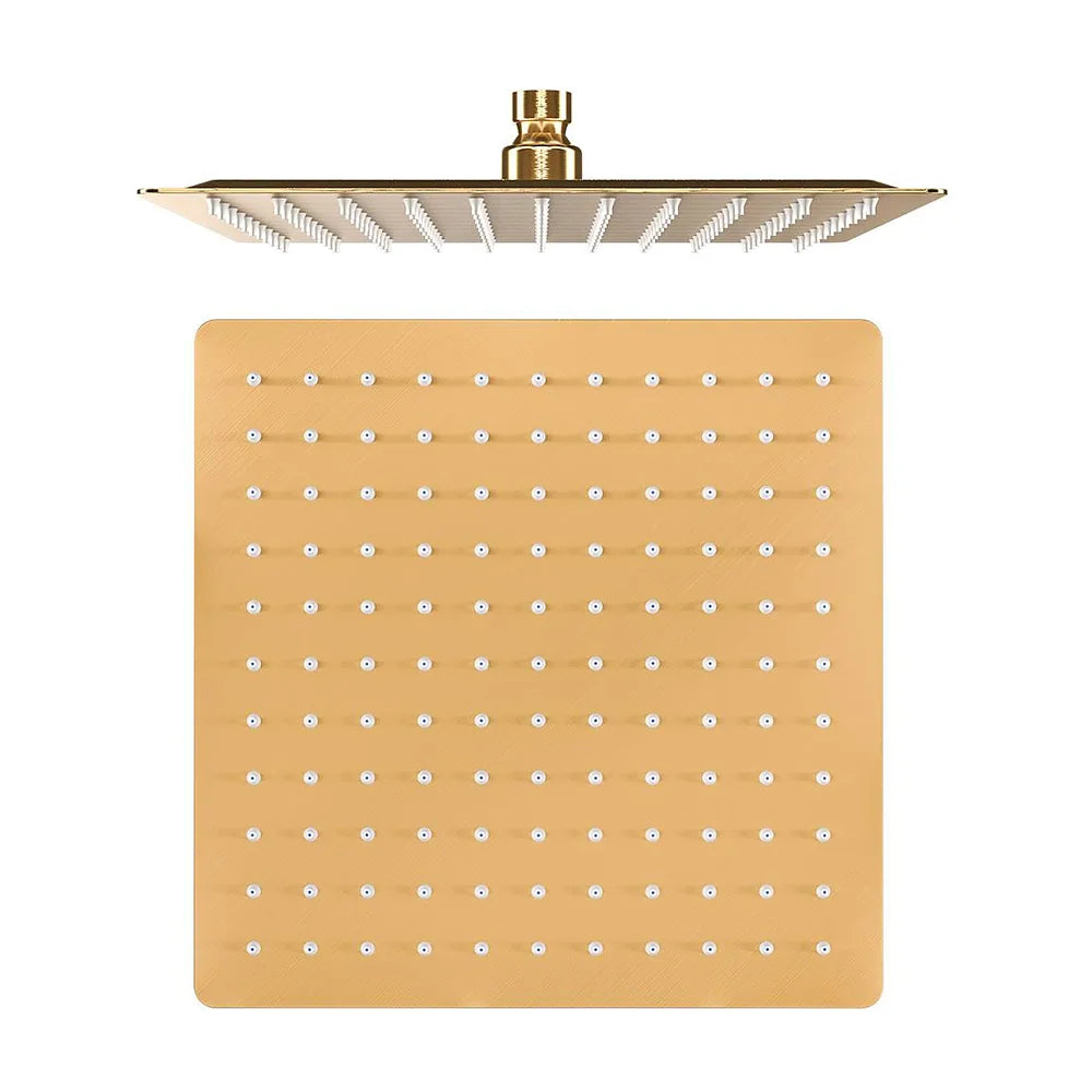 Detalle de funcionamiento de Ducha empotrada monomando a pared cuadrada con rociador de 30 cm en oro mate y PVD Miño de Valaz