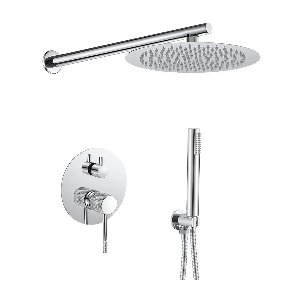 Ducha empotrada monomando a pared redonda con maneta luxury y rociador de 25 cm en cromado Torina de Valaz Valaz