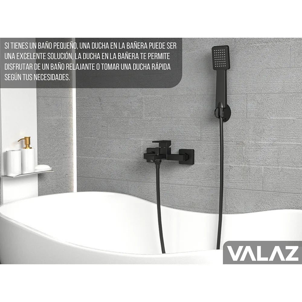 Plano o detalle técnico de Grifo de bañera y ducha cuadrado monomando negro mate Vinalopó de Valaz