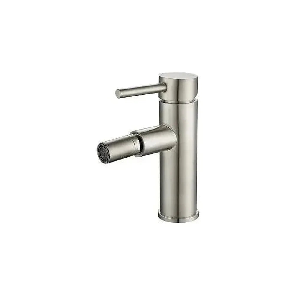 Grifo de bidet monomando con estructura redonda y caño recto en acero cepillado Palancia de Valaz Valaz