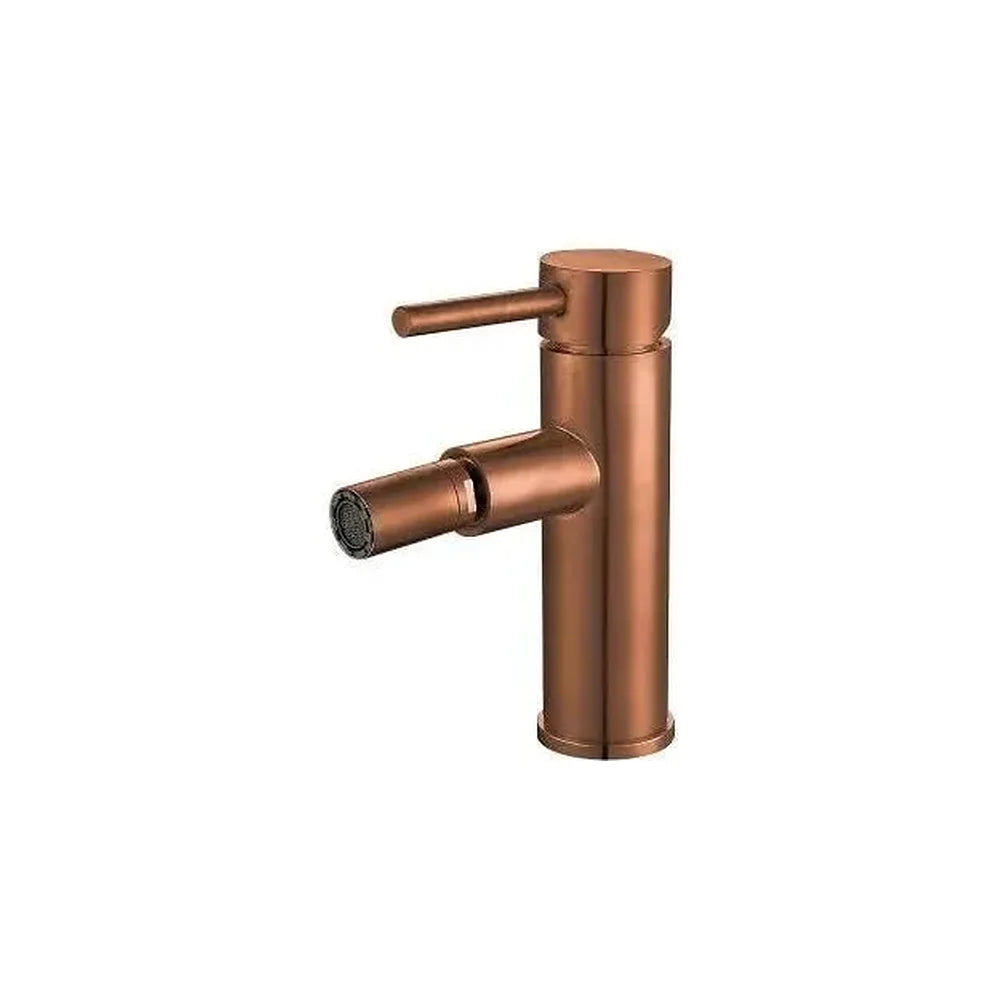 Grifo de bidet monomando con estructura redonda y caño recto en oro rosa cepillado Palancia de Valaz Valaz
