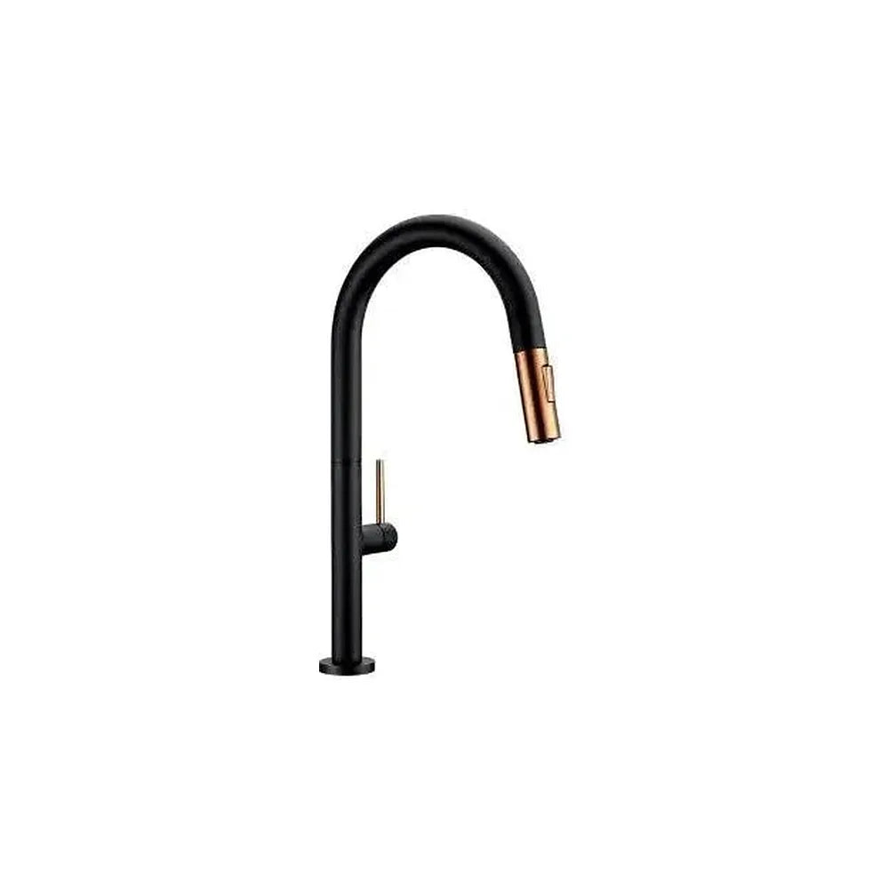 Grifo de cocina alto extraíble en latón negro mate con oro rosa Éufrates de Valaz Valaz