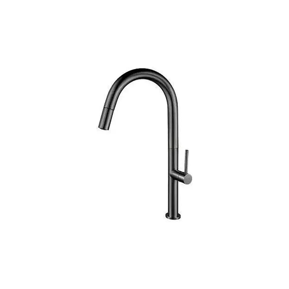Grifo de cocina alto extraíble en latón con acabado gun metal Éufrates de Valaz Valaz