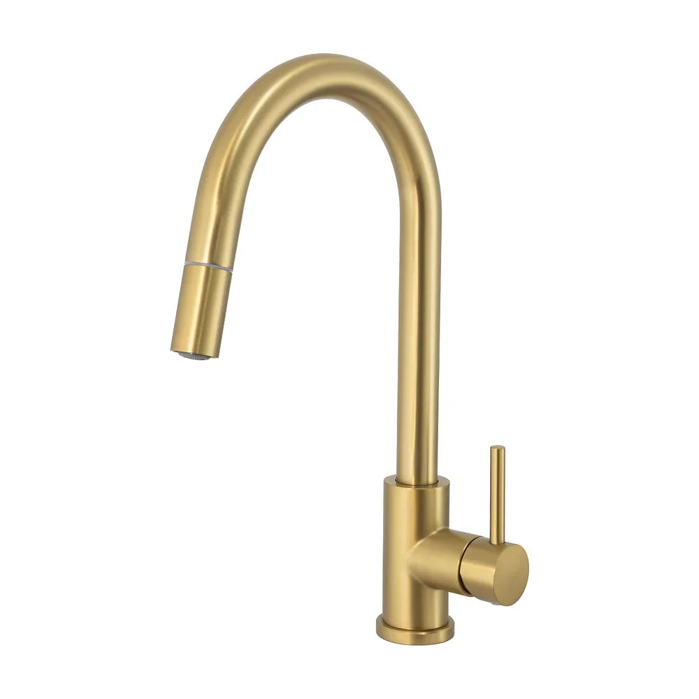Grifo de cocina extraíble monomando en oro mate con protección PVD Parana de Valaz Valaz