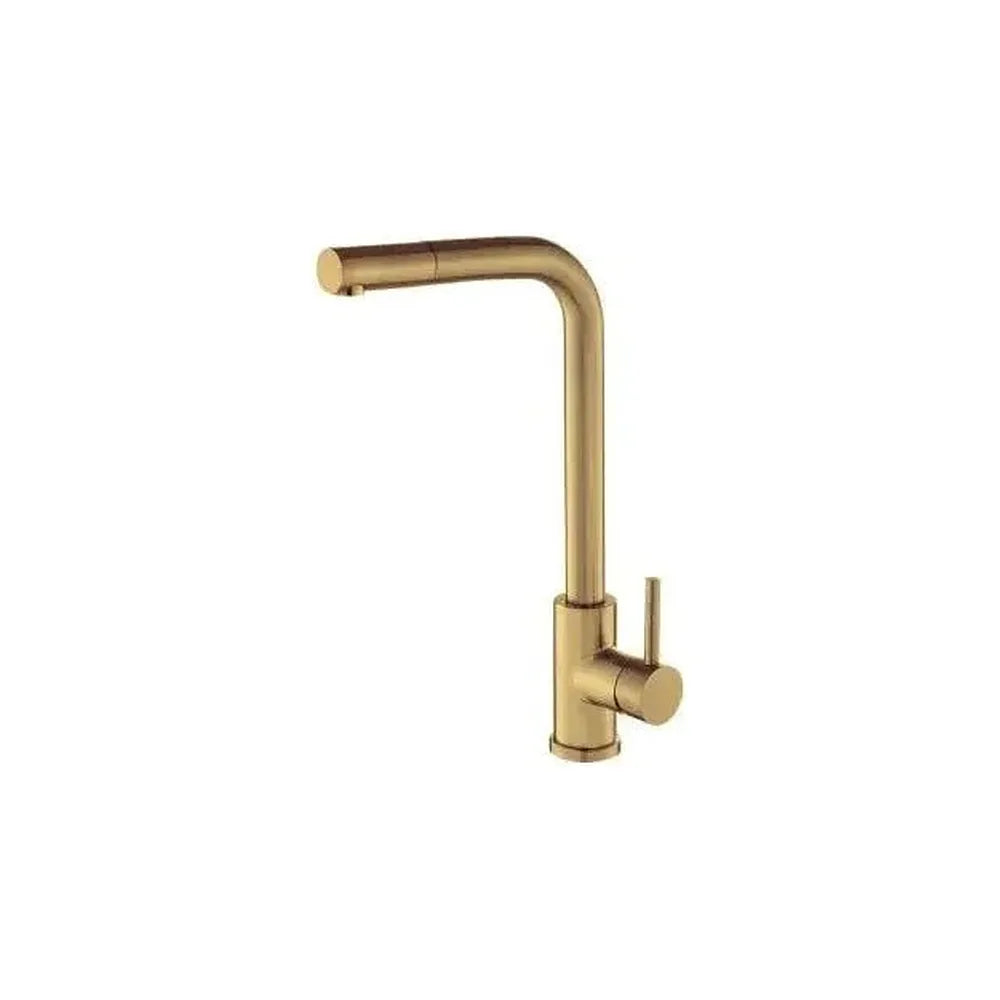 Grifo de cocina extraíble redondo monomando en latón dorado cepillado Amur de Valaz Valaz