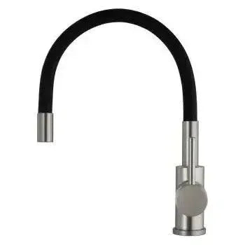Vista principal de Grifo de cocina monomando con caño flexible en latón gun metal y negro Gaya de Valaz