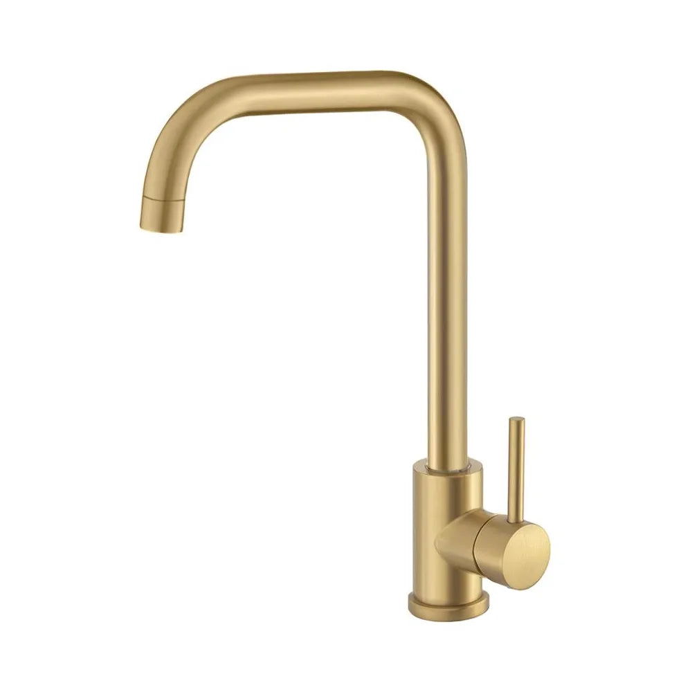 Grifo de cocina monomando giratorio con caño en forma de C en oro mate Zancara de Valaz Valaz