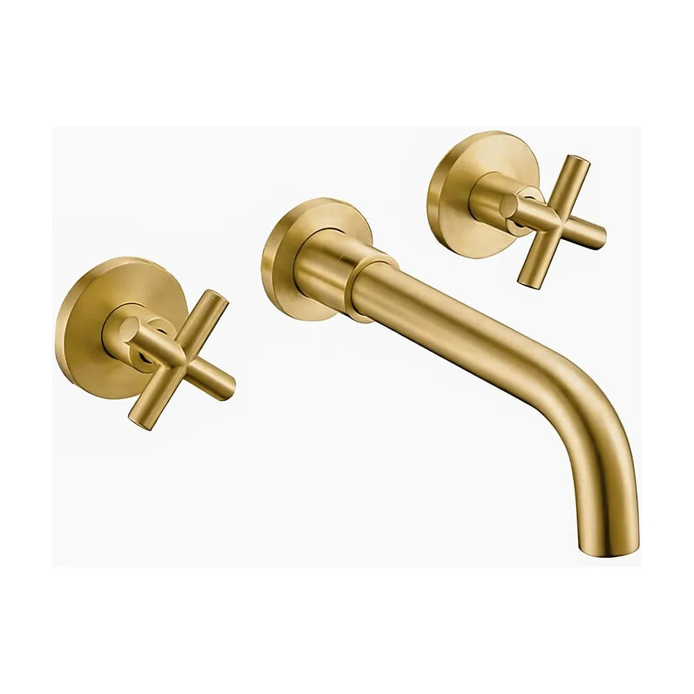Grifo de lavabo empotrado bimando con caño de 21 cm en oro mate Nalon de Valaz Valaz