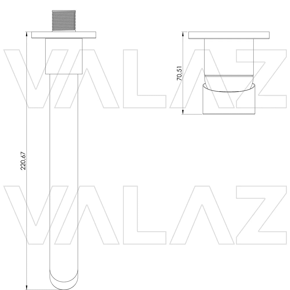 Plano o detalle técnico de Grifo de lavabo empotrado monomando con caño de 21 cm en dorado envejecido Guadiana de Valaz