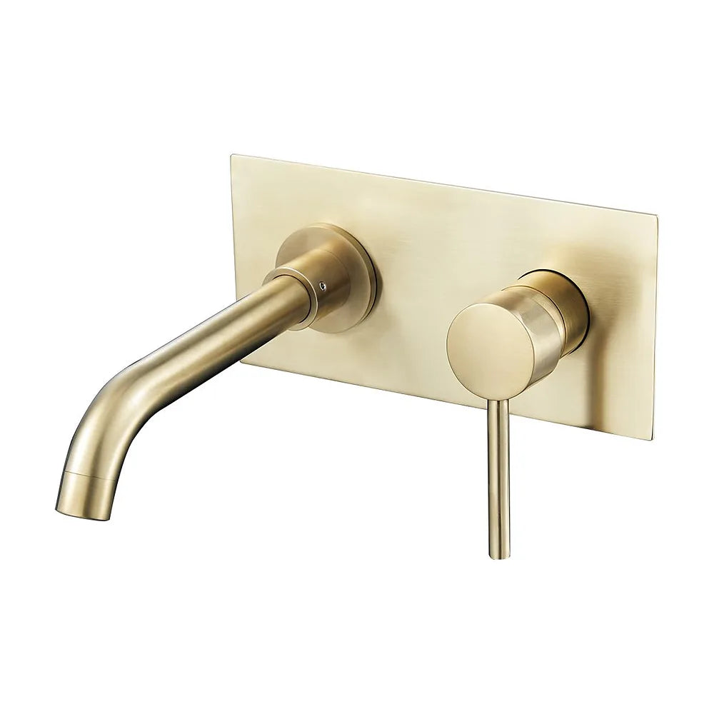 Grifo de lavabo empotrado monomando redondo con caño de 21 cm en oro mate Jucar de Valaz Valaz