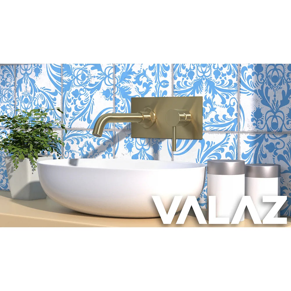 Plano o detalle técnico de Grifo de lavabo empotrado monomando redondo con caño de 21 cm en oro mate Jucar de Valaz