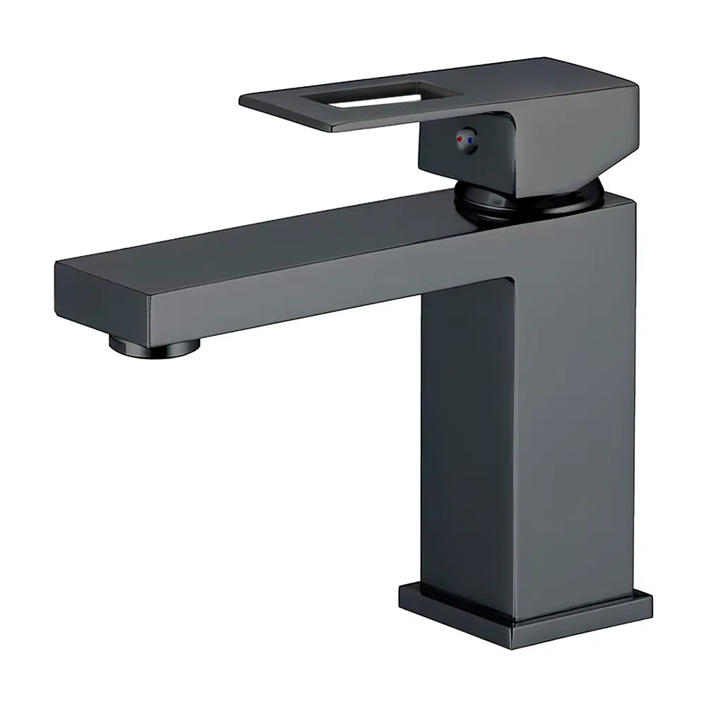 Grifo de lavabo monomando cuadrado con maneta hueca en negro mate Guadalete de Valaz Valaz