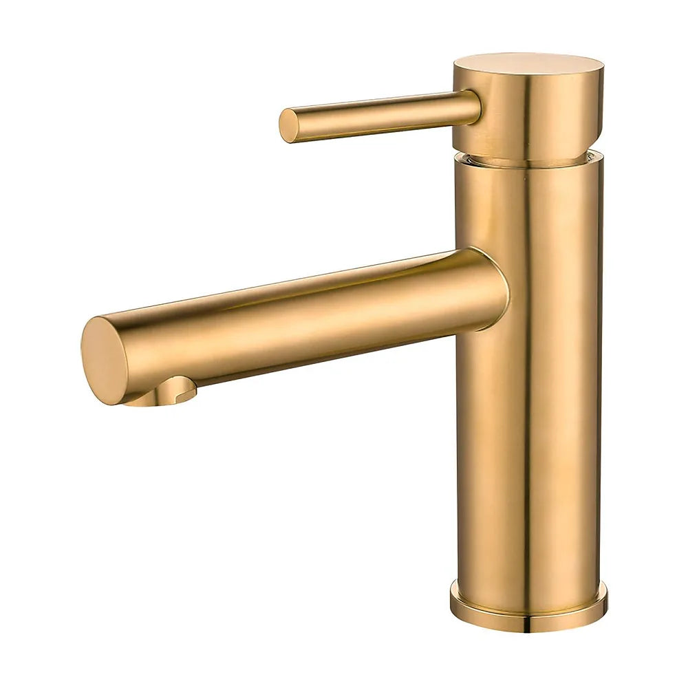 Grifo de lavabo monomando redondo con caño recto en oro mate Palancia de Valaz Valaz