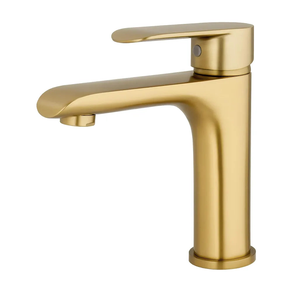 Grifo de lavabo monomando redondo en oro mate cepillado Turia de Valaz Valaz