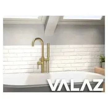 Detalle de funcionamiento de Grifo exento para bañera redondo en latón dorado cepillado Ebro de Valaz