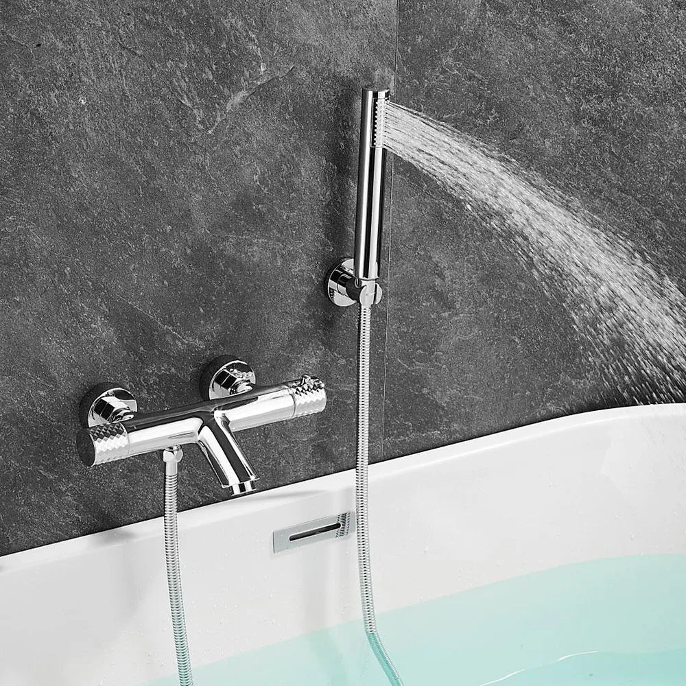 Plano o detalle técnico de Grifo termostático de ducha y bañera cromado maneta luxury Birim de Valaz
