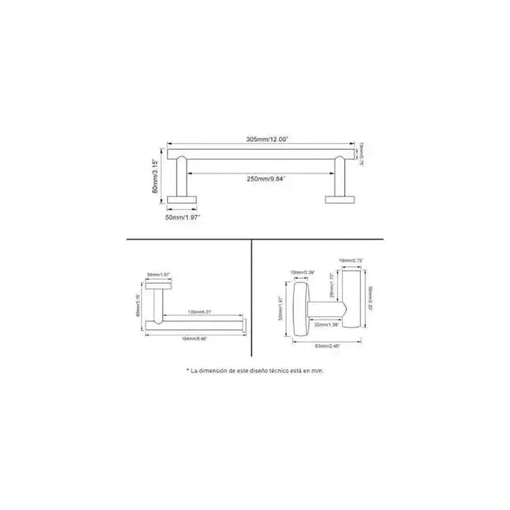 Vista principal de Set de Baño Valaz Acero Inoxidable Dorado Cepillado con Toallero y Portarrollos