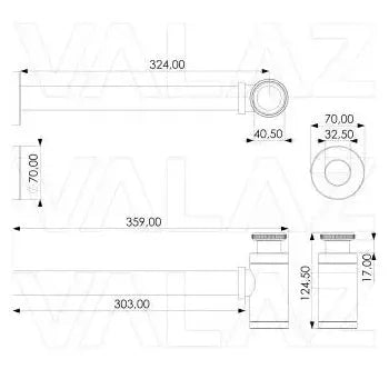 Vista principal de Sifón de lavabo redondo en latón y zamak de 12x36 cm en dorado envejecido de Valaz