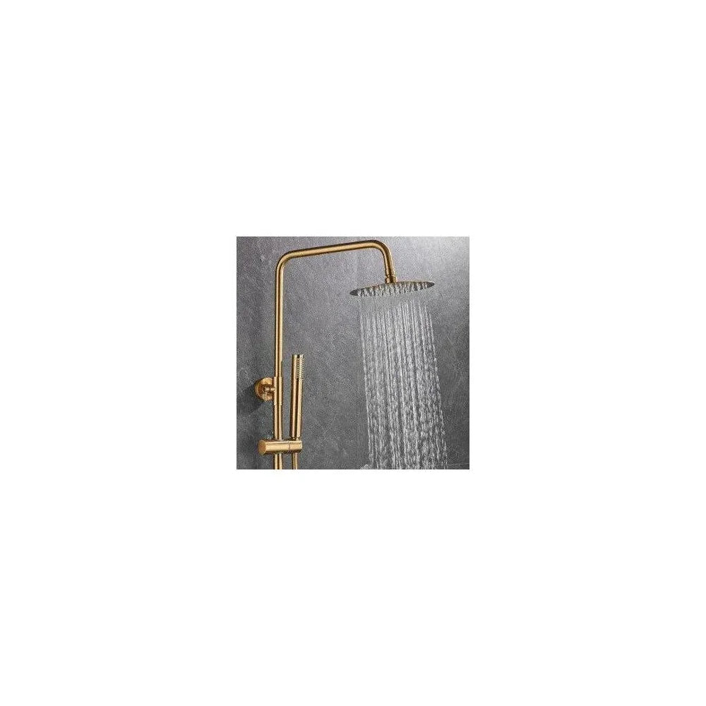 Vista de Columna de ducha termostática ajustable con rociador y alcachofa de mano en dorado cepillado Ebro de Valaz por Valaz - MerkiMarket