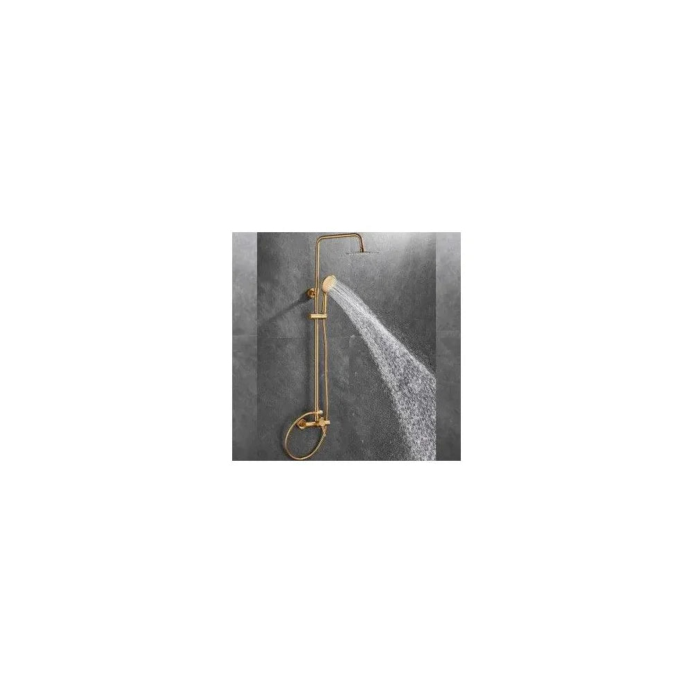Columna de ducha regulable con rociador redondo y alcachofa de mano en dorado cepillado Ebro de Valaz de Valaz disponible en MerkiMarket