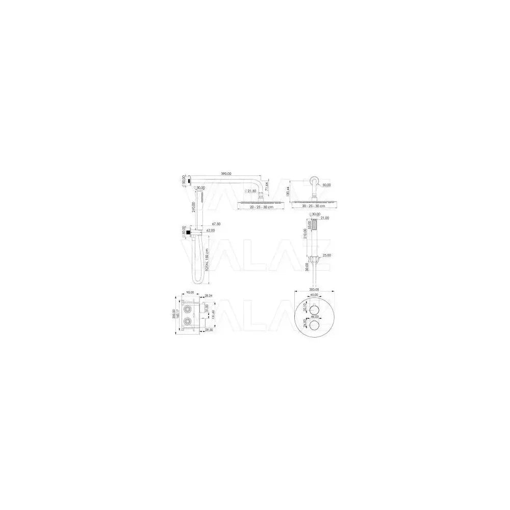 Vista de Conjunto de ducha redonda empotrada a pared en acero y latón acero cepillado Jucar de Valaz por Valaz - MerkiMarket