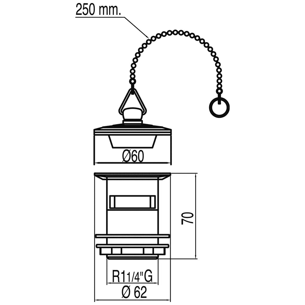 Válvula de desagüe para lavabo con rebosadero y tapón de latón con acabado cromado Basic TRES 1