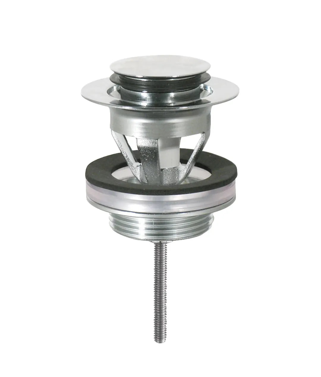 Válvula de desagüe para lavabo con sistema click clack fabricada en latón con acabado cromado TRES 0