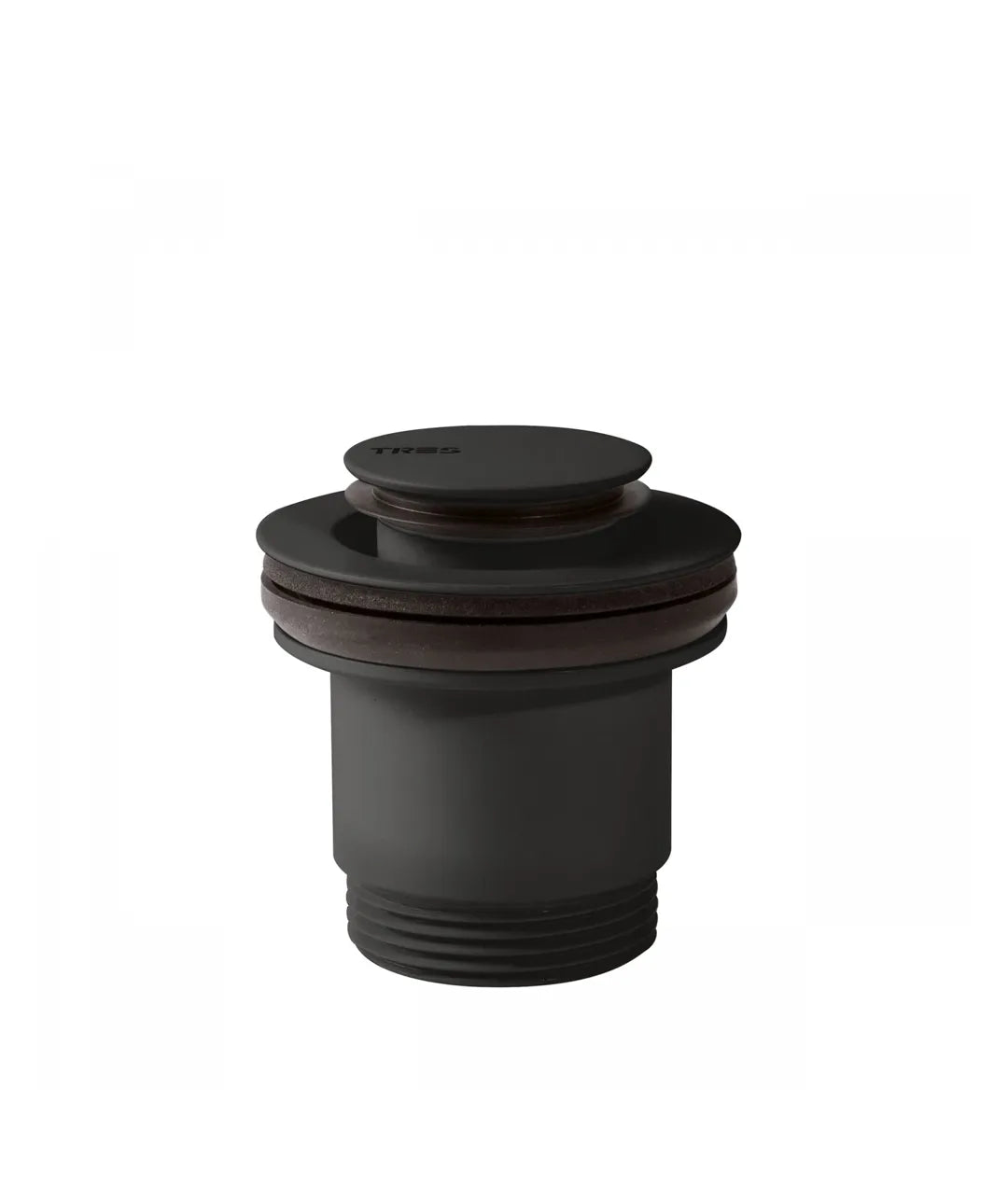 Válvula de desagüe para lavabo de latón con sistema click clack y acabado negro mate TRES 0