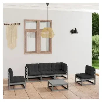 vidaxl_3076446_conjunto_para_jardín_de_6_piezas_de_mesa_con_sofás_de_madera_de_pino_gris_y_cojines_color_gris_antracita_oscuro_1