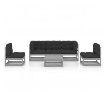vidaxl_3076446_conjunto_para_jardín_de_6_piezas_de_mesa_con_sofás_de_madera_de_pino_gris_y_cojines_color_gris_antracita_oscuro_2