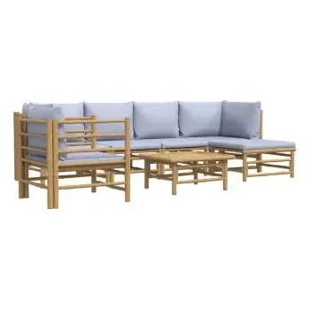 vidaxl_3155085_juego_de_sofás_y_silla_con_mesa_para_jardín_de_7_piezas_fabricadas_en_bambú_con_cojines_de_color_gris_claro_vida_xl_2