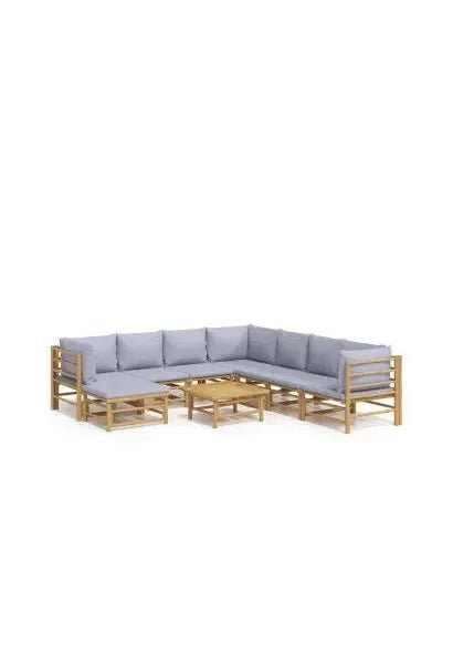 vidaxl_3155100_set_de_sofás_y_mesa_para_jardín_de_9_piezas_fabricado_en_bambú_con_cojines_de_color_gris_claro_vida_xl_0