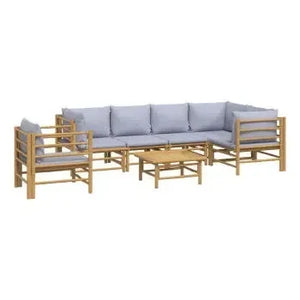 vidaxl_3155109_juego_de_sofás_y_mesa_para_jardín_de_7_piezas_fabricado_en_bambú_con_cojines_de_color_gris_claro_vida_xl_2