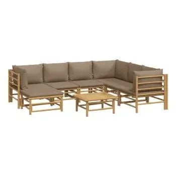 vidaxl_3155127_set_de_sofás_con_mesa_para_jardín_de_8_piezas_fabricado_en_bambú_con_cojines_de_color_gris_topo_vida_xl_2