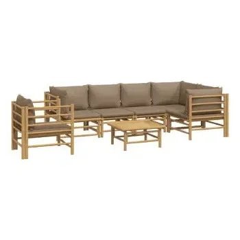 vidaxl_3155141_set_de_sofás_y_silla_con_mesa_para_jardín_de_7_piezas_fabricado_en_bambú_con_cojines_de_color_gris_topo_vida_xl_2