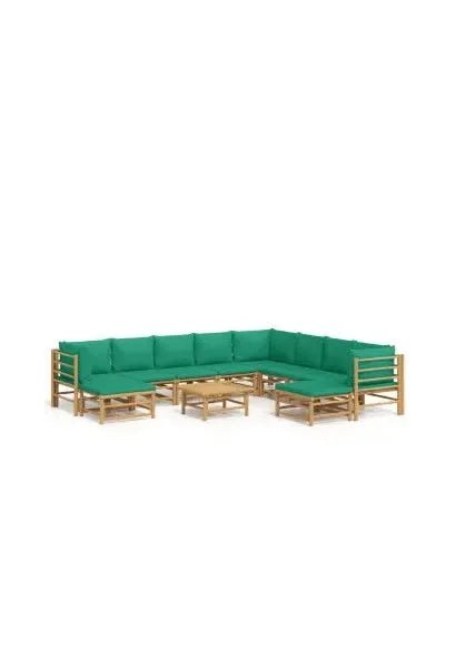 vidaxl_3155161_set_de_sofás_y_reposapiés_para_jardín_de_11_piezas_fabricado_en_bambú_con_cojines_de_color_verde_vida_xl_0