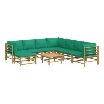 vidaxl_3155164_set_de_sofás_y_reposapiés_para_jardín_de_9_piezas_fabricado_en_bambú_con_cojines_de_color_verde_vida_xl_2