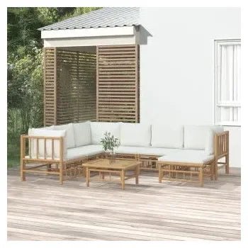 vidaxl_3155191_set_de_sofás_y_reposapiés_para_jardín_de_8_piezas_fabricado_en_bambú_con_cojines_de_color_blanco_vida_xl_1