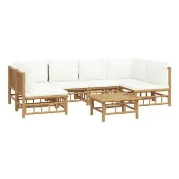 vidaxl_3155198_juego_de_sofá_y_mesa_para_jardín_de_7_piezas_fabricado_en_bambú_con_cojines_de_color_blanco_vida_xl_2