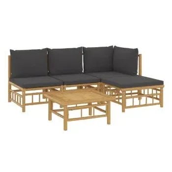 vidaxl_3155209_set_de_sofás_y_reposapiés_con_mesa_para_jardín_de_5_piezas_fabricado_en_bambú_con_cojines_grises_vida_xl_2
