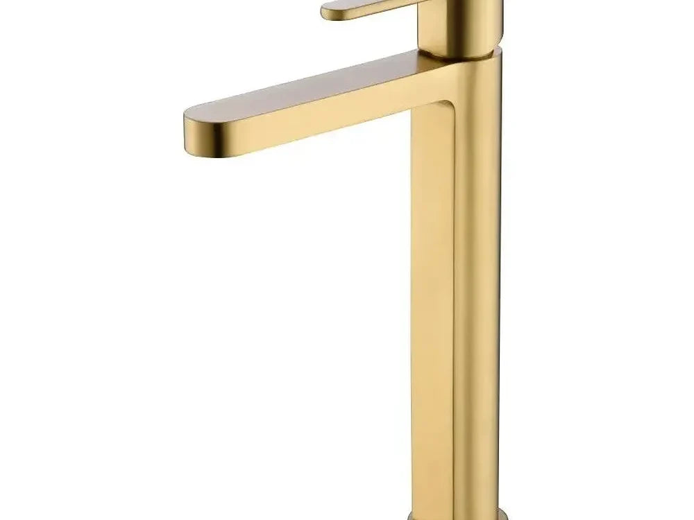 Grifo de lavabo de caño alto IMEX serie Roma en acabado oro cepillado
