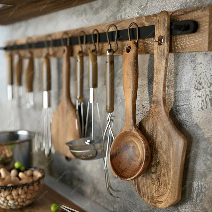 Estantes y colgadores para utensilios de cocina