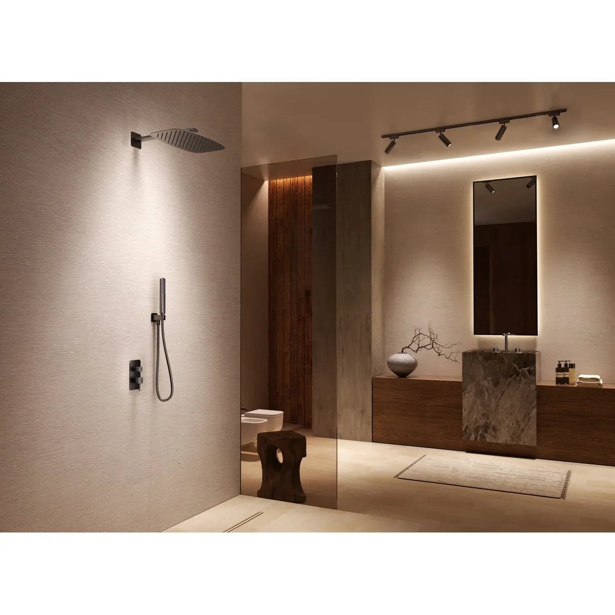 Conjunto Ducha Monomando Empotrado Firenze Imex Oro rosa cepillado en ambiente