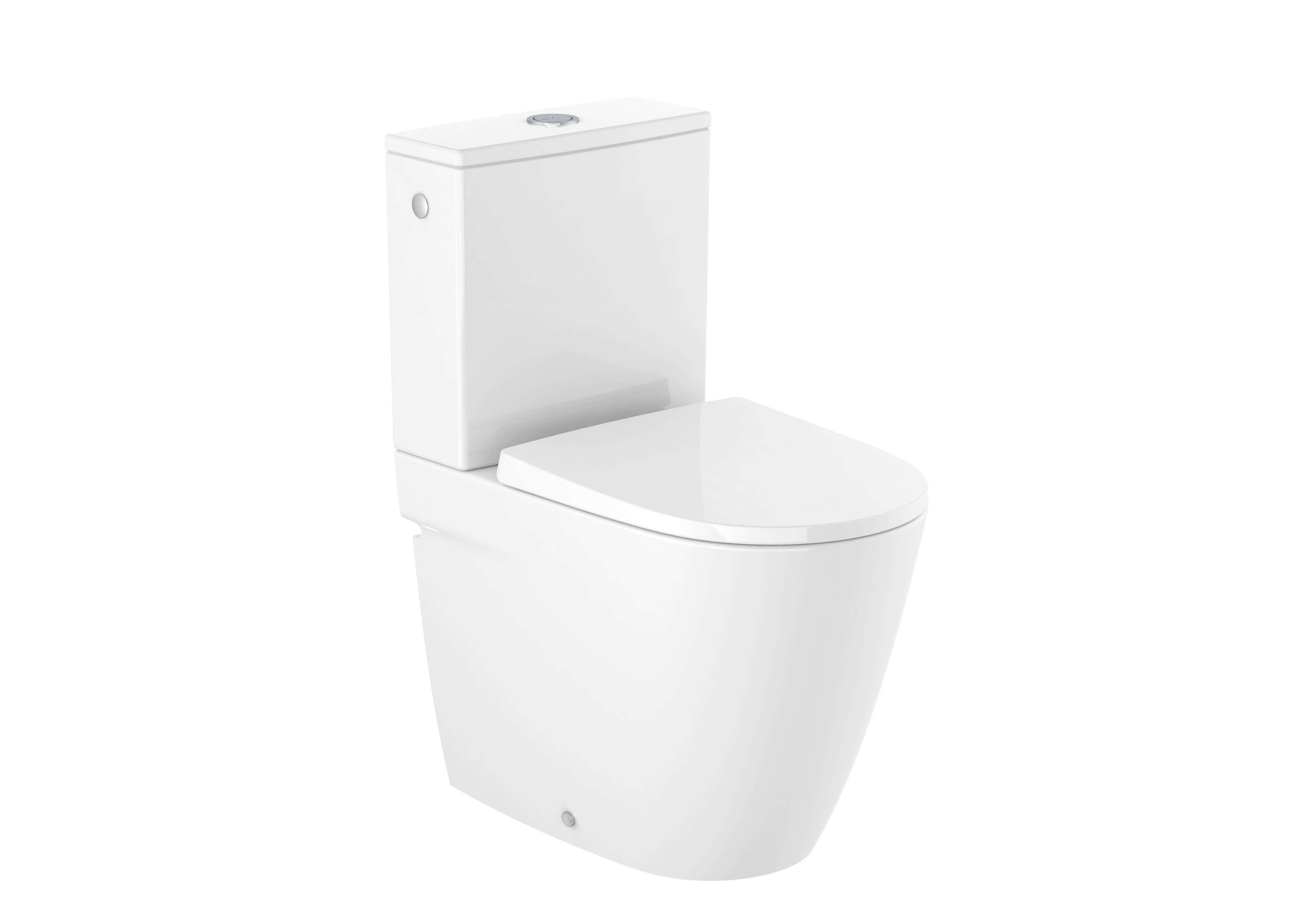 Inodoro de tanque bajo salida dual y diseño adosado a pared en acabado Ona Rimless Roca Blanco Brillo
