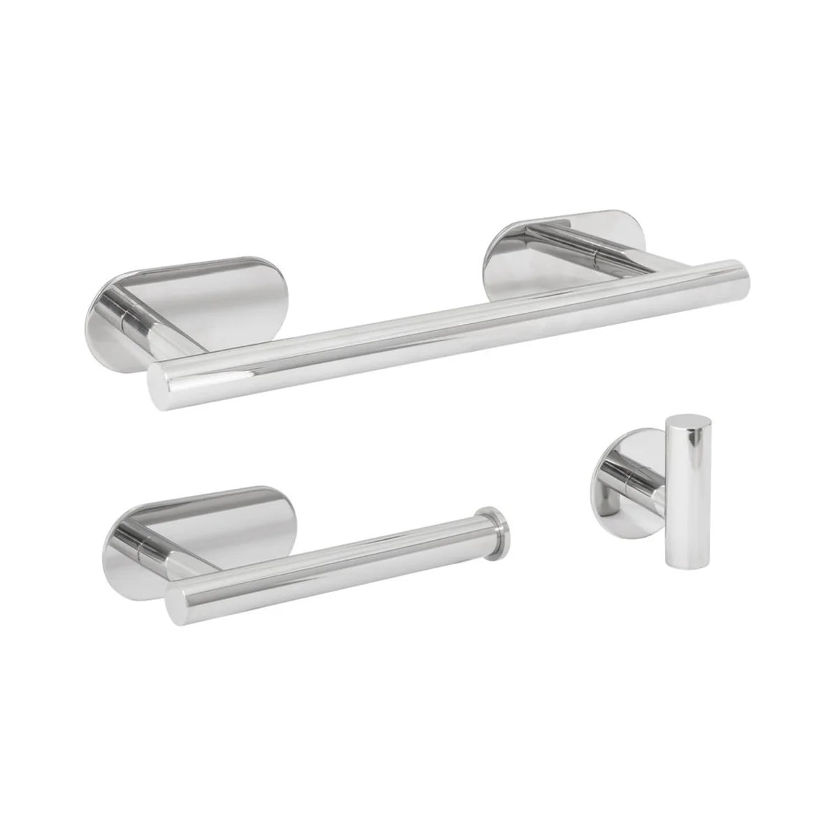 Accesorios de baño adhesivos sin taladro cromado toallero 30 cm percha portarollos 3 perchas Valaz